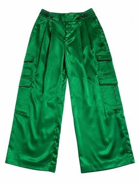 A New Day Green Satin Cargo Wide Leg Pants Size 2